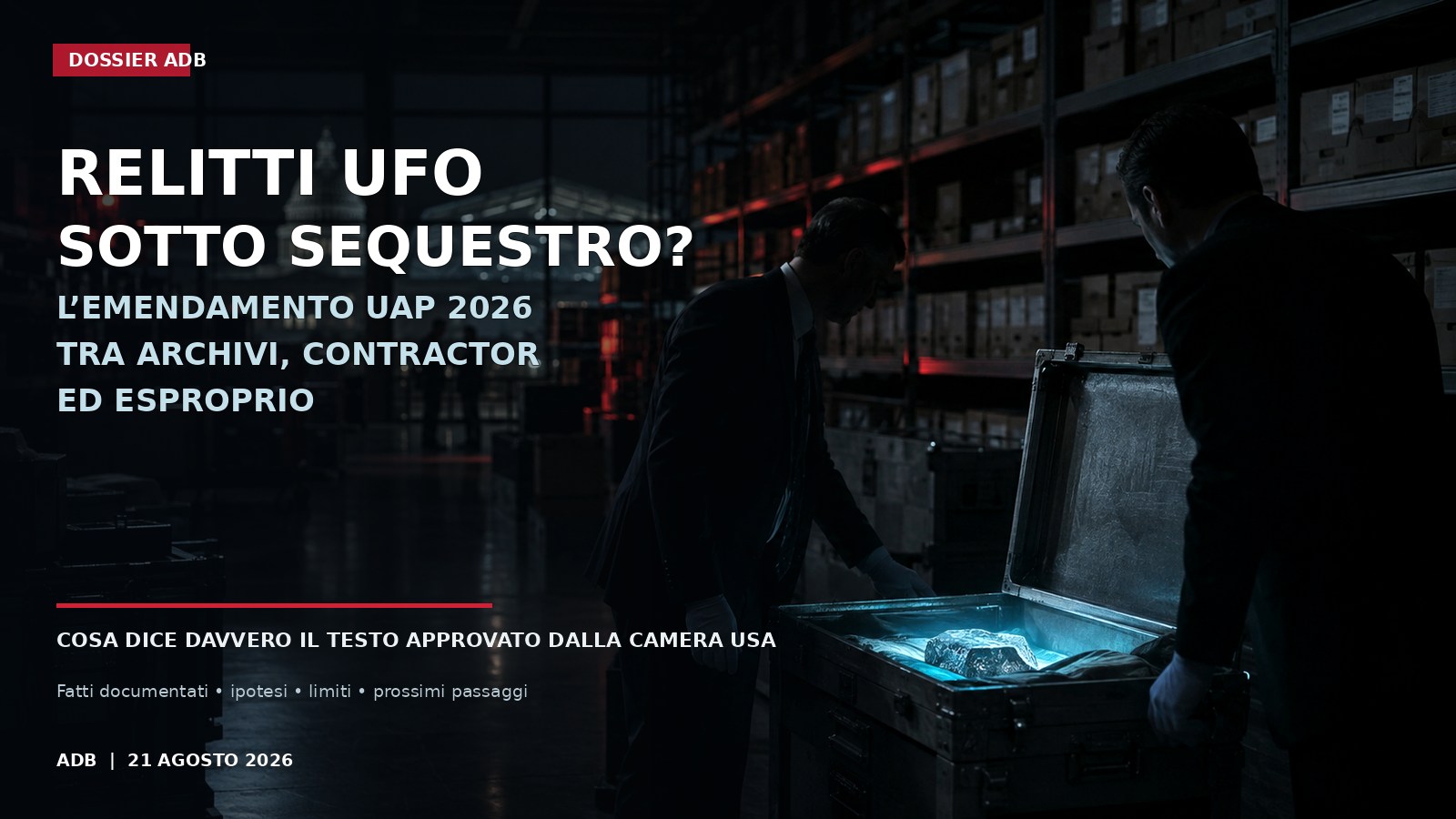 Relitti UFO sotto sequestro? L’emendamento UAP 2026 tra archivi, contractor ed esproprio