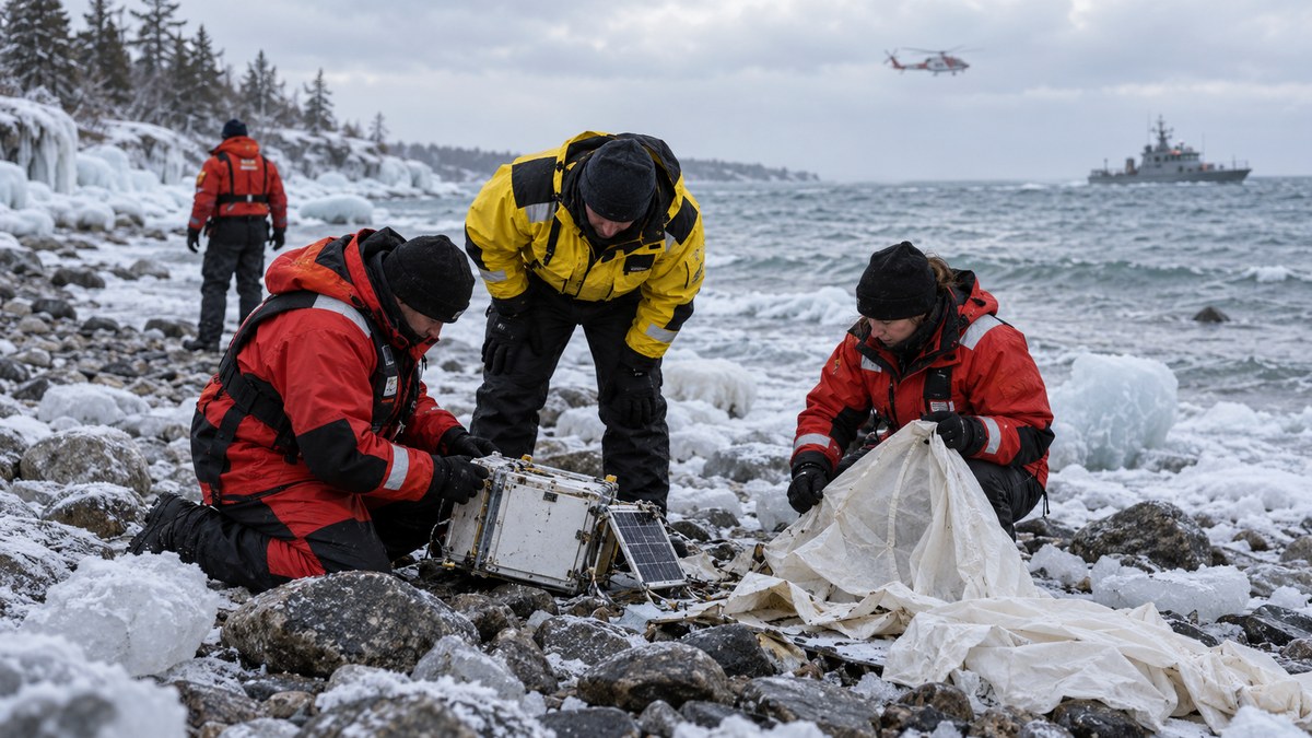 Ricostruzione editoriale della ricerca di reperti sulla riva del Lago Huron