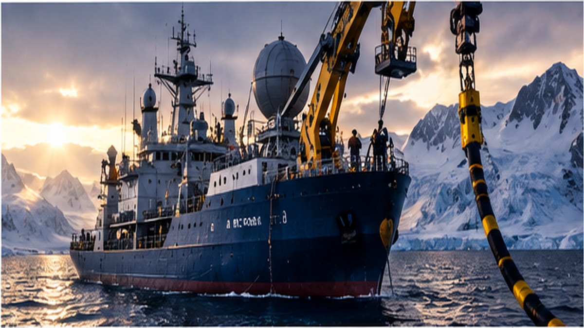 Nave impegnata in operazioni su un cavo sottomarino artico