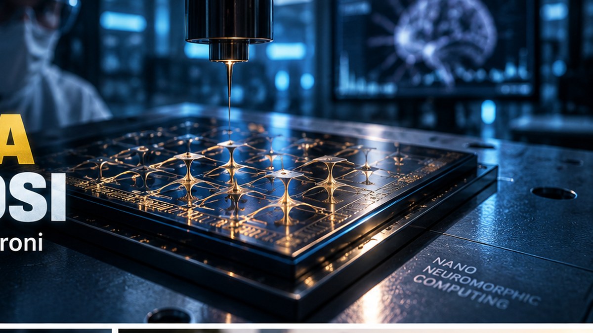 Ricostruzione fotorealistica di un dispositivo nanomeccanico neuromorfico in laboratorio