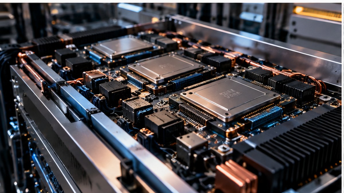 Ricostruzione fotorealistica di acceleratori AI in un server ad alte prestazioni