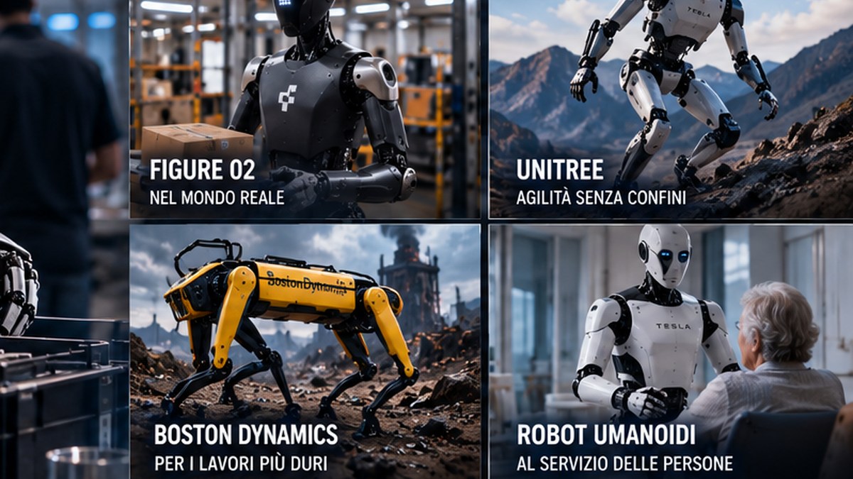 Ricostruzione fotorealistica di differenti robot umanoidi destinati a industria e assistenza