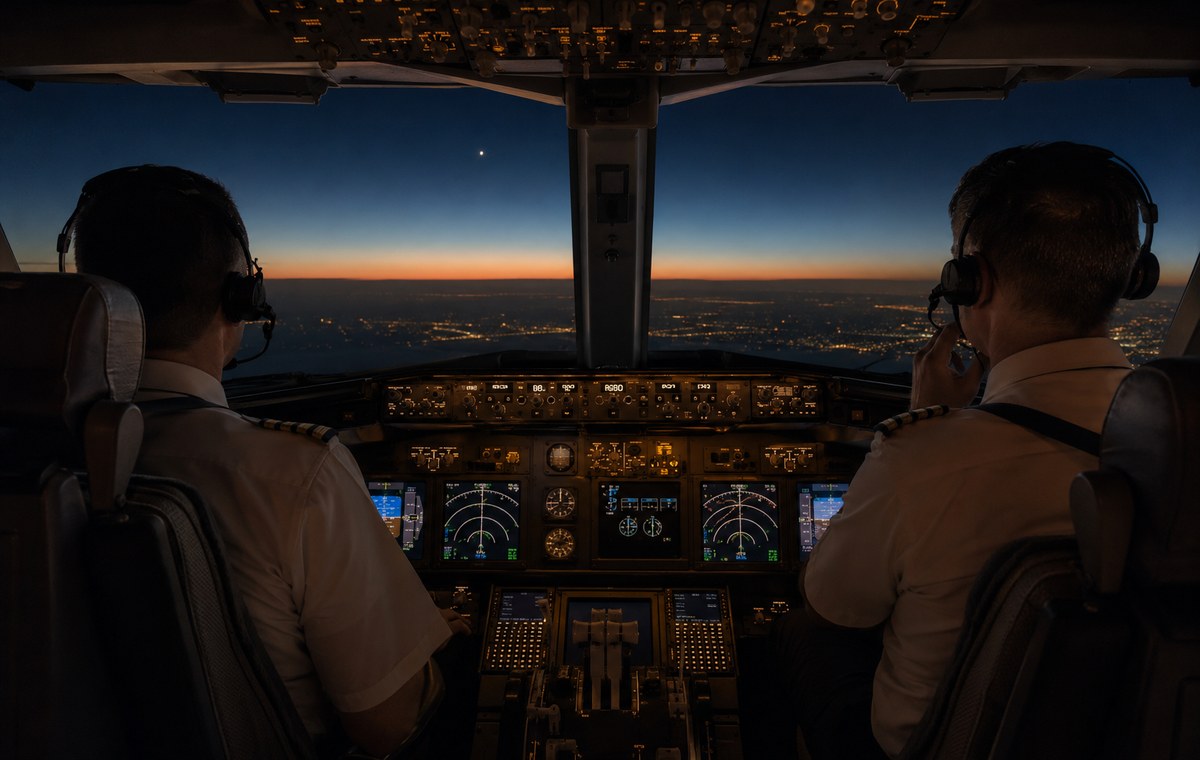 Piloti civili osservano una luce non identificata dalla cabina di un aereo
