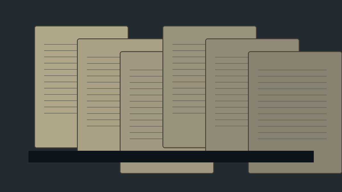 Illustrazione editoriale di fascicoli e tracciati investigativi