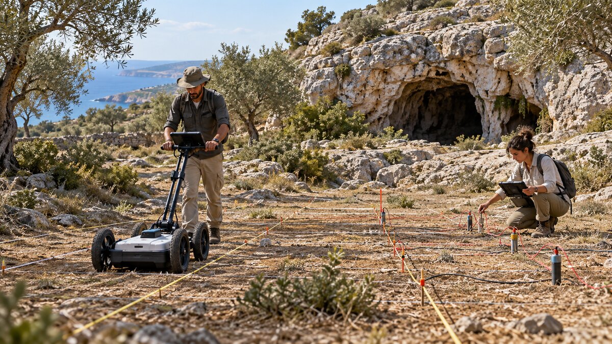 Ricostruzione editoriale di una prospezione georadar presso una grotta del Salento
