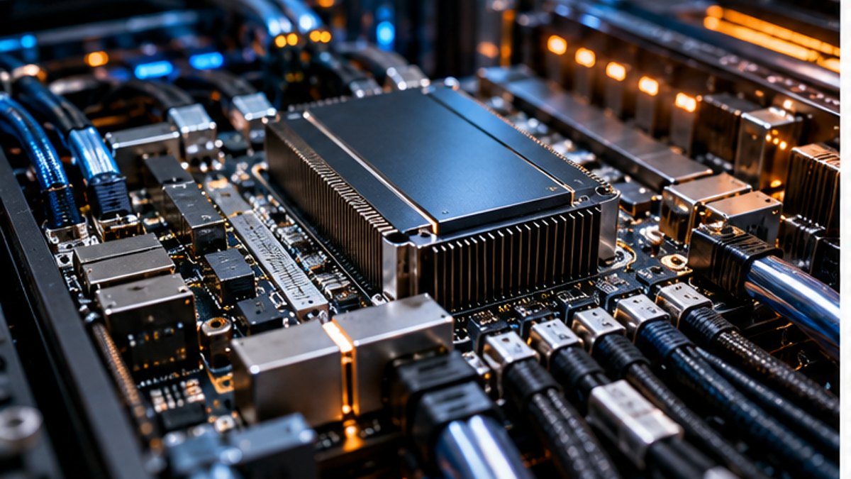 Ricostruzione fotorealistica di un acceleratore AI su scheda server