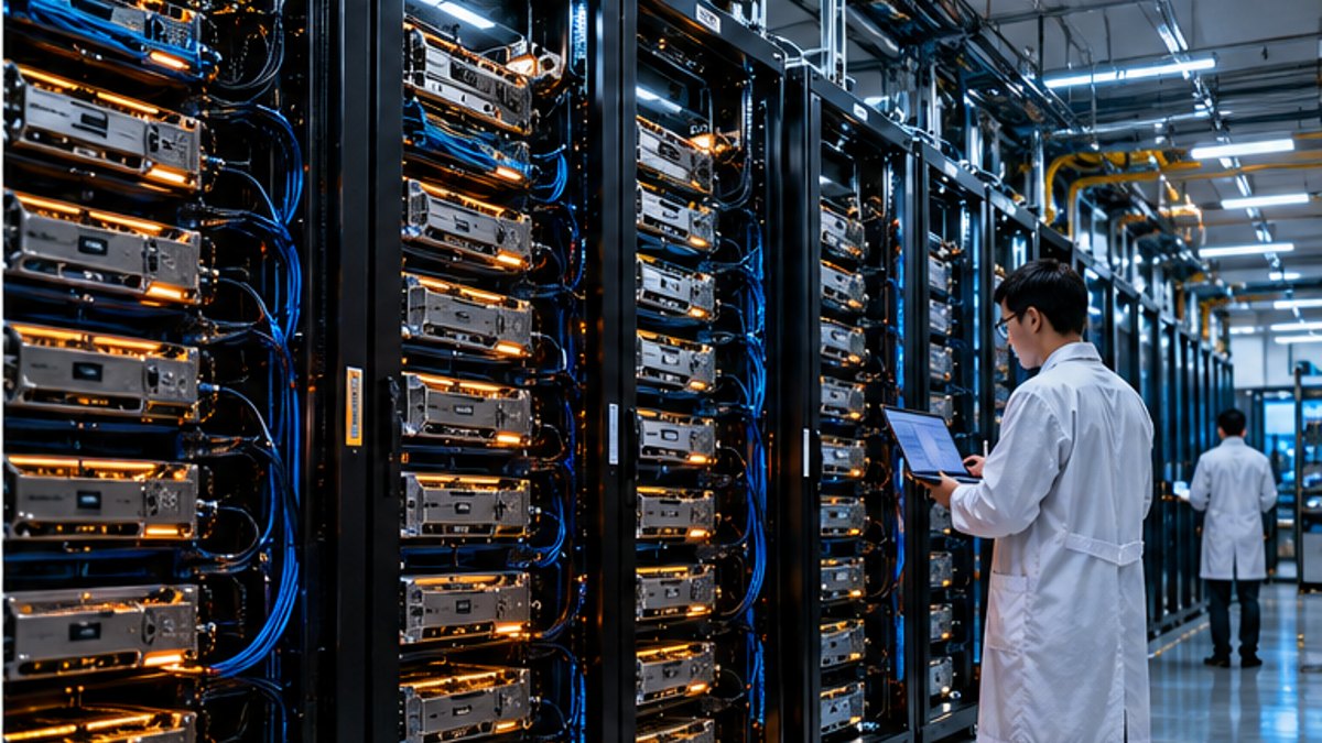 Ricostruzione fotorealistica di un cluster AI ad alta densità