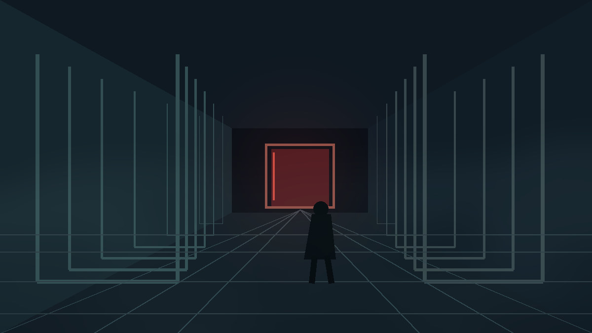 Corridoio buio di un motel immaginario, atmosfera noir e horror